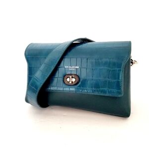 David Jones Paris Dark Green Leather Embossed Women's Crossbody Purse